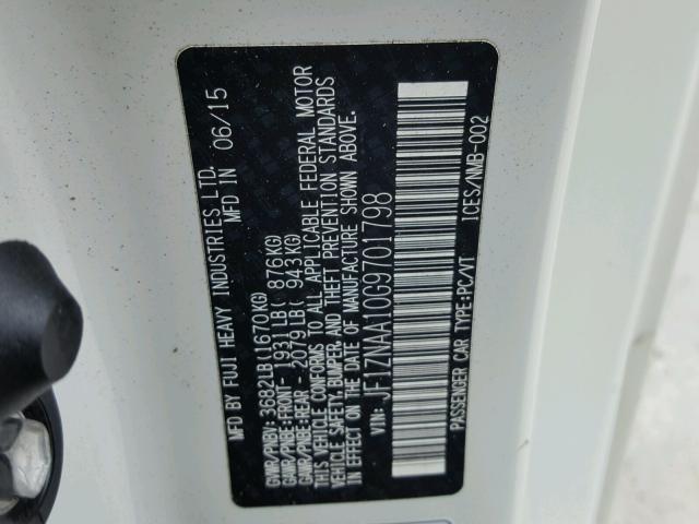 JF1ZNAA10G9701798 - 2016 TOYOTA SCION FR-S თეთრი ფოტო 10