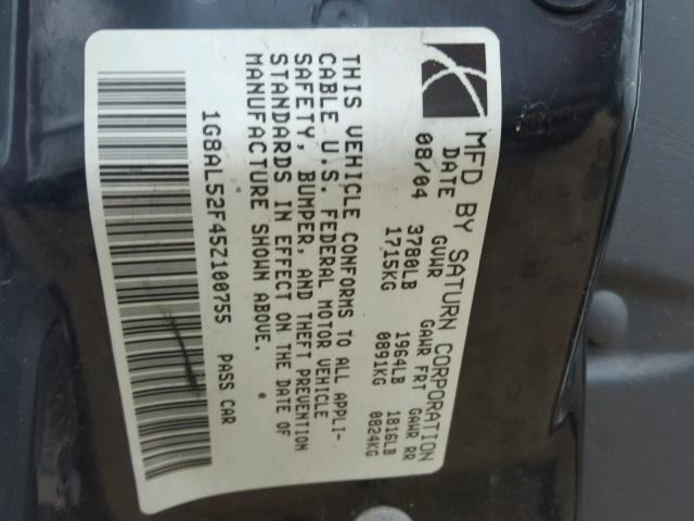 1G8AL52F45Z100755 - 2005 SATURN ION LEVEL SILVER photo 10