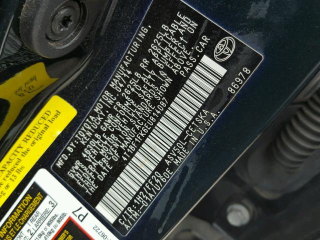 4T1BF1FK6EU814087 - 2014 TOYOTA CAMRY L BLUE photo 10