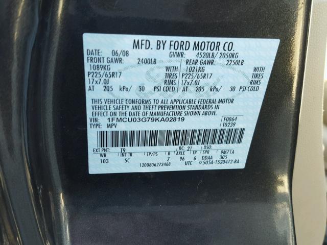 1FMCU03G79KA02819 - 2009 FORD ESCAPE XLT GREEN photo 10