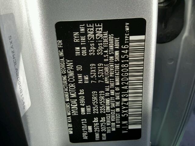 5XYZW3LA2DG081546 - 2013 HYUNDAI SANTA FE S Gümüş foto 10