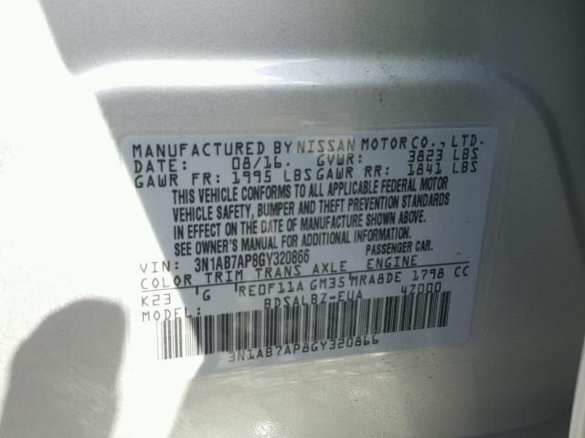 3N1AB7AP8GY320866 - 2016 NISSAN SENTRA GRAY photo 10