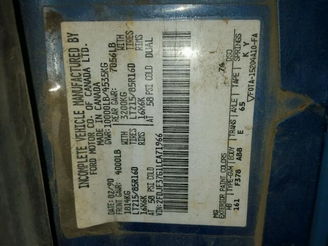 2FDJF37G1LCA71966 - 1990 FORD F350 BLUE photo 10