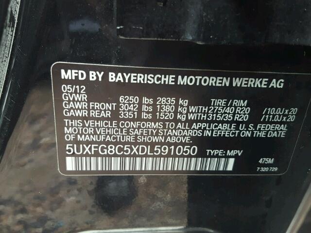 5UXFG8C5XDL591050 - 2013 BMW X6 XDRIVE5 BLACK photo 10
