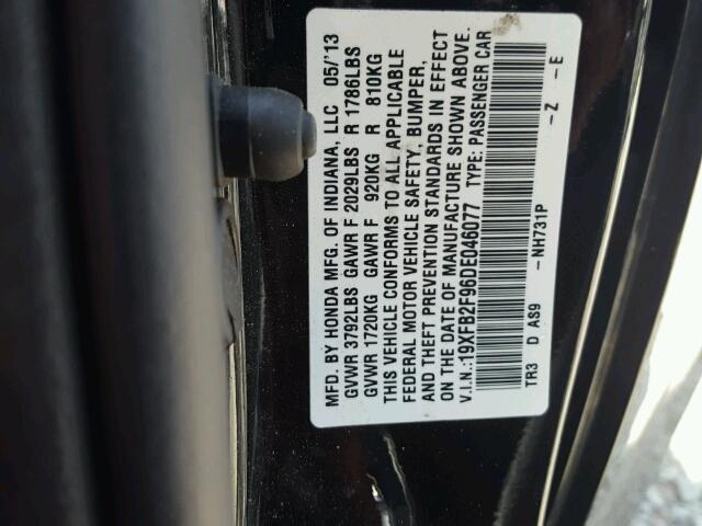 19XFB2F96DE046077 - 2013 HONDA CIVIC EXL BLACK photo 10