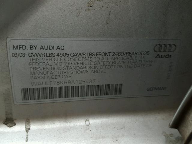 WAULF78K69A125437 - 2009 AUDI A4 2.0T QU SILVER photo 10