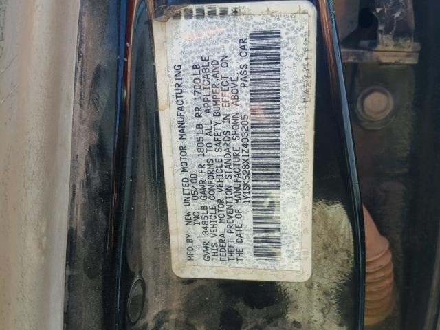 1Y1SK528X1Z403205 - 2001 CHEVROLET GEO PRIZM 黑色 照片 10