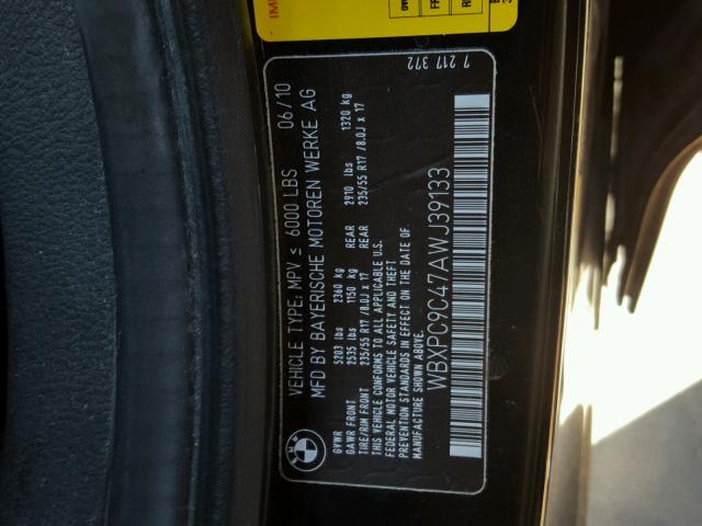 WBXPC9C47AWJ39133 - 2010 BMW X3 XDRIVE3 BLACK photo 10