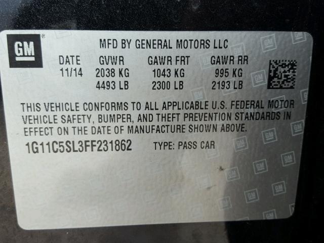 1G11C5SL3FF231862 - 2015 CHEVROLET MALIBU 1LT 黑色 照片 10