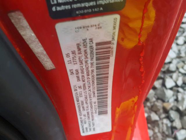 3VWRF31Y06M308798 - 2006 VOLKSWAGEN NEW BEETLE 红色 照片 10