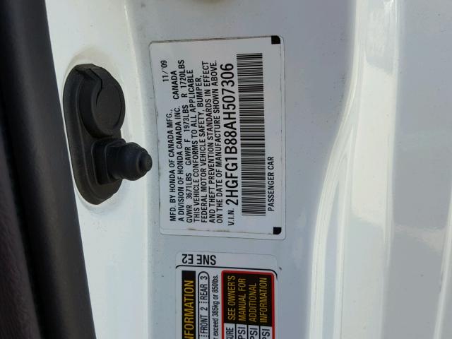 2HGFG1B88AH507306 - 2010 HONDA CIVIC EX Ağ foto 10