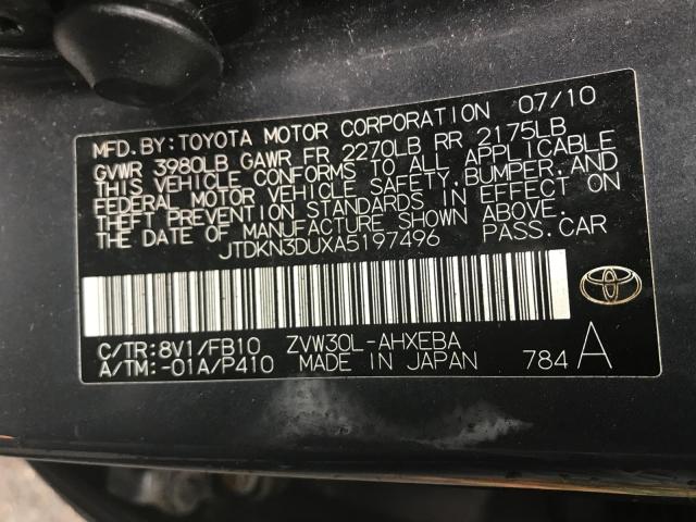 JTDKN3DUXA5197496 - 2010 TOYOTA PRIUS GRAY photo 10