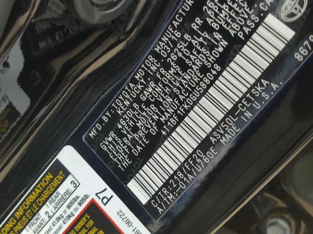 4T1BF1FK0GU588048 - 2016 TOYOTA CAMRY LE 黑色 照片 10