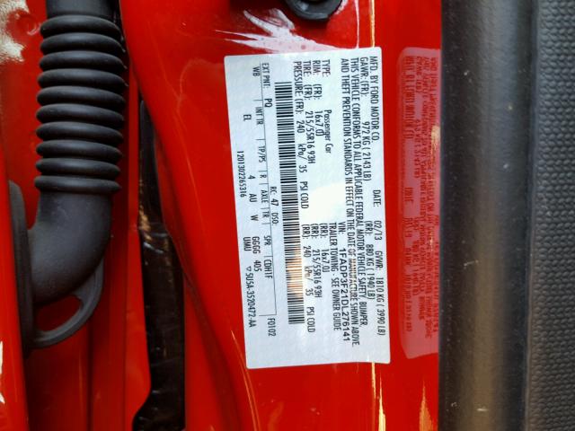 1FADP3F21DL276141 - 2013 FORD FOCUS SE RED photo 10