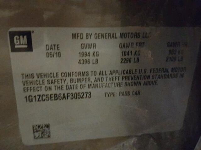 1G1ZC5EB6AF305273 - 2010 CHEVROLET MALIBU 1LT GRAY photo 10