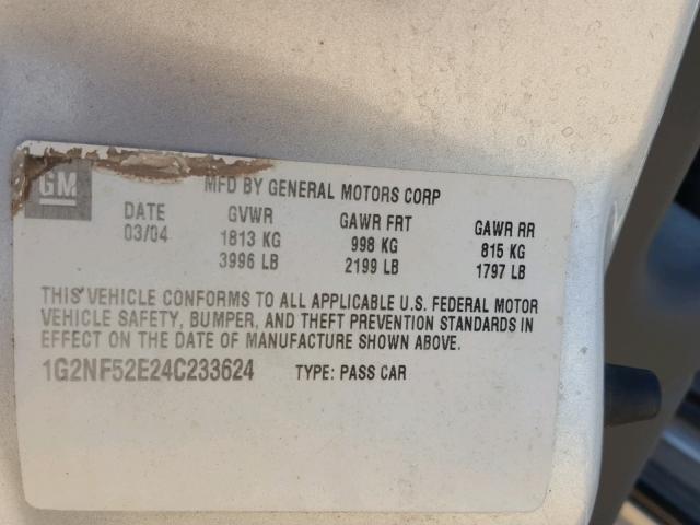 1G2NF52E24C233624 - 2004 PONTIAC GRAND AM S ვერცხლისფერი ფოტო 10