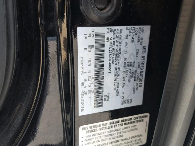 5LMFU27599LJ00517 - 2009 LINCOLN NAVIGATOR Czarny zdjęcie 10