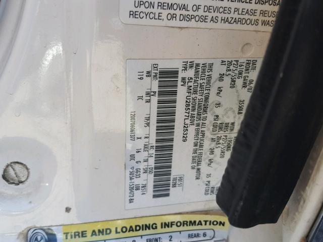 5LMFU28577LJ25329 - 2007 LINCOLN NAVIGATOR WHITE photo 10