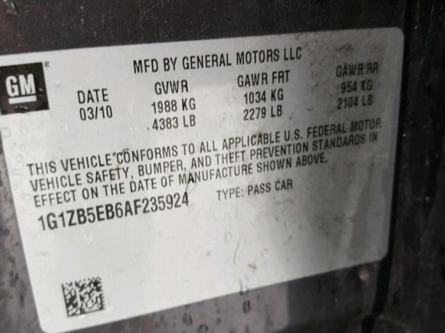 1G1ZB5EB6AF235924 - 2010 CHEVROLET MALIBU LS Boz foto 10