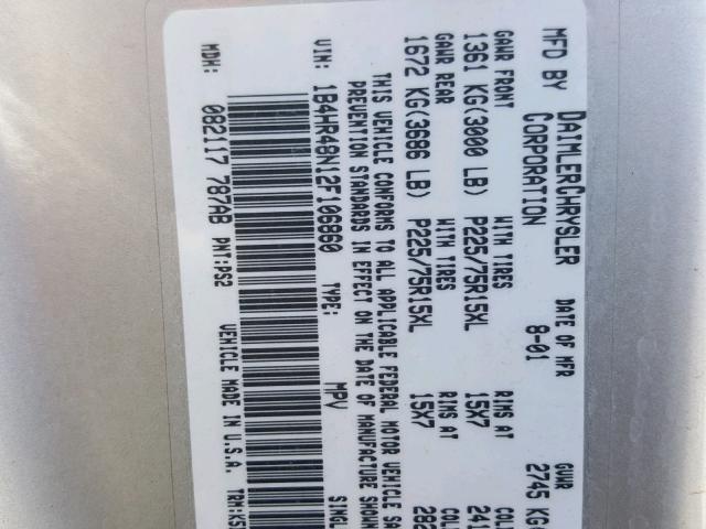 4F2YU06181KM22692 - 2001 MAZDA TRIBUTE DX 银色 照片 10