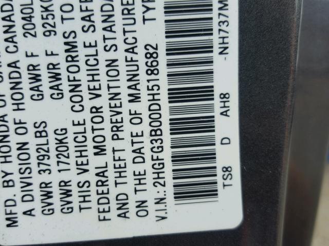 2HGFG3B00DH518682 - 2013 HONDA CIVIC EXL Boz foto 10