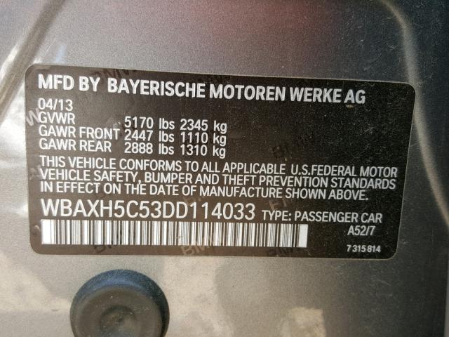 WBAXH5C53DD114033 - 2013 BMW 528 XI GRAY photo 10