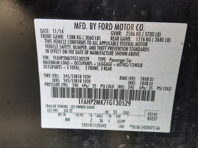 1FAHP2MK7FG130529 - 2015 FORD TAURUS POL BLACK photo 10