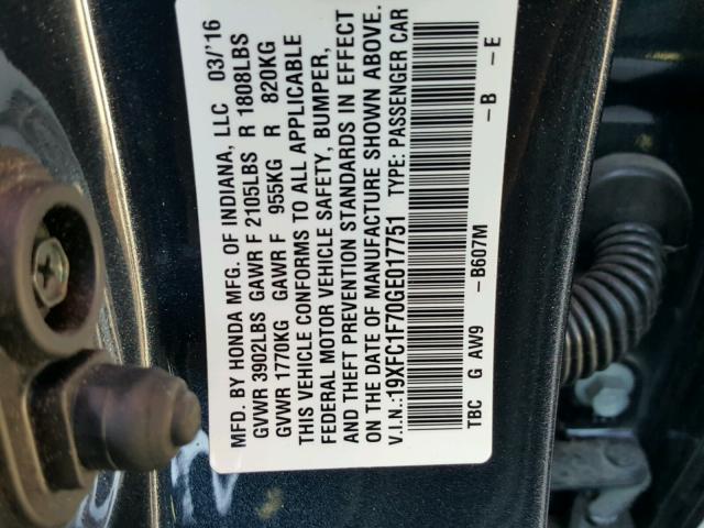 19XFC1F70GE017751 - 2016 HONDA CIVIC EXL 蓝色 照片 10