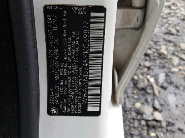 WBAAM3345YKC69877 - 2000 BMW 323 I WHITE photo 10