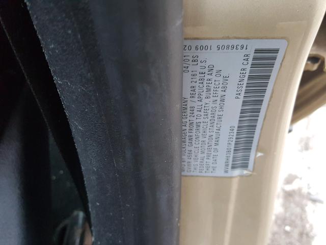 WVWRH63B01P292340 - 2001 VOLKSWAGEN PASSAT GLX TAN photo 10