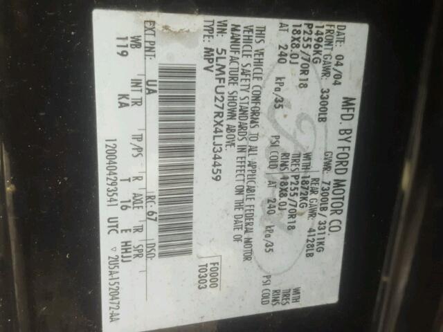 5LMFU27RX4LJ34459 - 2004 LINCOLN NAVIGATOR Siyah fotoğraf 10