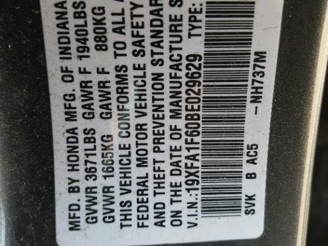 19XFA1F60BE029629 - 2011 HONDA CIVIC LX-S SILVER photo 10