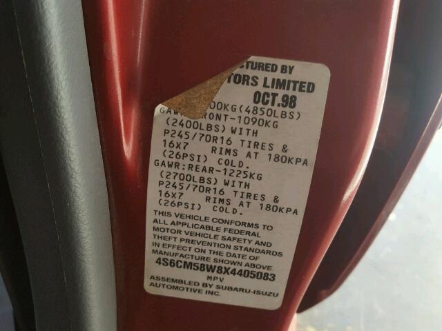 4S6CM58W8X4405083 - 1999 HONDA PASSPORT E 红色 照片 10