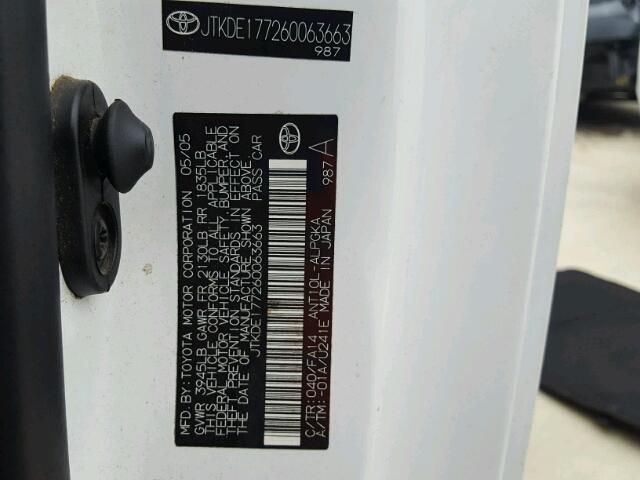 JTKDE177260063663 - 2006 TOYOTA SCION TC 白色 照片 10