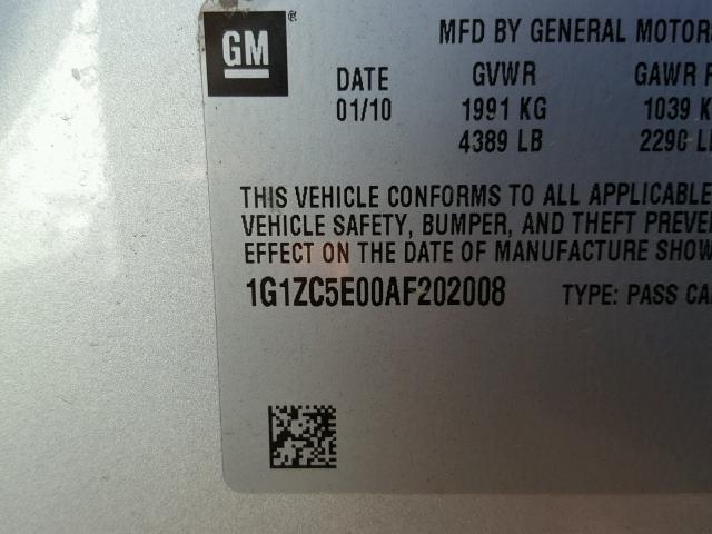 1G1ZC5E00AF202008 - 2010 CHEVROLET MALIBU 1LT SILVER photo 10