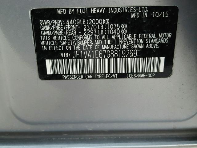 JF1VA1E67G8819269 - 2016 SUBARU WRX SILVER photo 10