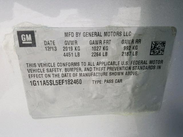 1G11A5SL5EF182460 - 2014 CHEVROLET MALIBU LS SILVER photo 10