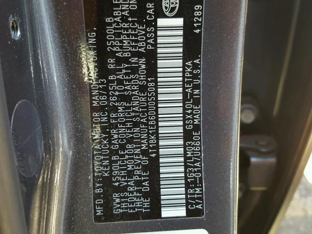 4T1BK1EB6DU055081 - 2013 TOYOTA AVALON BAS Grau Foto 10