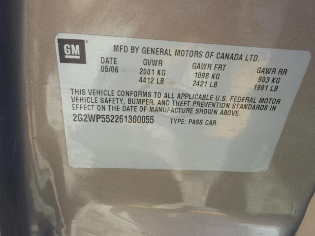 2G2WP552261300055 - 2006 PONTIAC GRAND PRIX TAN photo 10