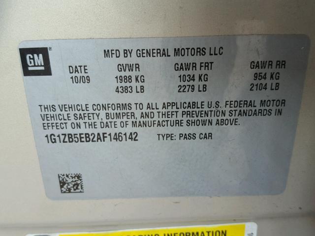 1G1ZB5EB2AF146142 - 2010 CHEVROLET MALIBU LS ოქროსფერი ფოტო 10