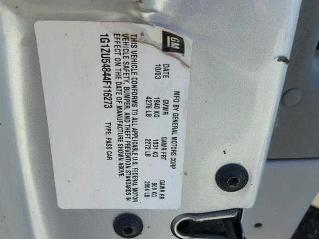 1G1ZU54844F116273 - 2004 CHEVROLET MALIBU SILVER photo 10