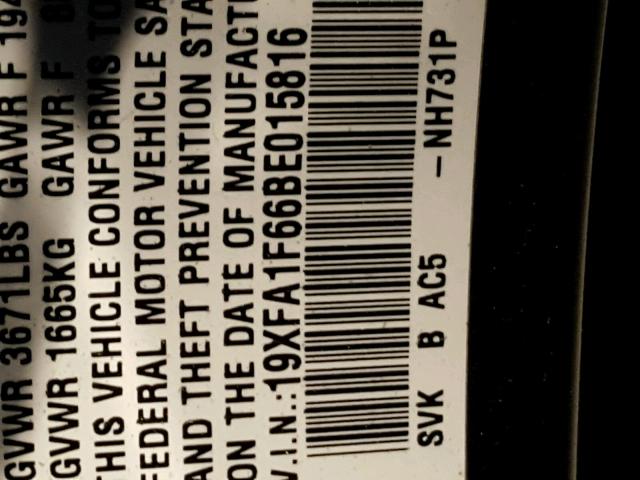 19XFA1F66BE015816 - 2011 HONDA CIVIC LX-S 黑色 照片 10