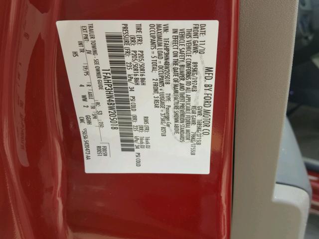 1FAHP3HN4BW205018 - 2011 FORD FOCUS SEL RED photo 10