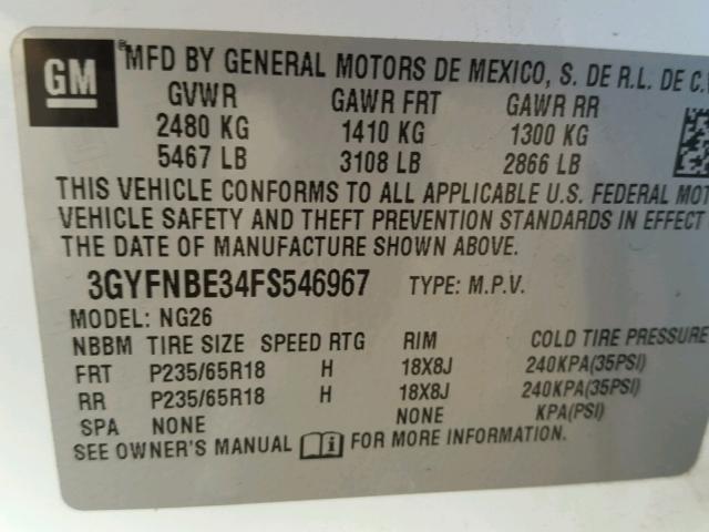 3GYFNBE34FS546967 - 2015 CADILLAC SRX LUXURY WHITE photo 10