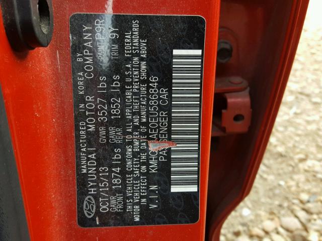 KMHCT4AE0EU586846 - 2014 HYUNDAI ACCENT GLS RED photo 10