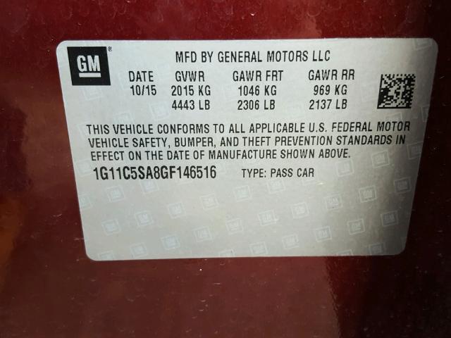 1G11C5SA8GF146516 - 2016 CHEVROLET MALIBU LIM 勃艮第红 照片 10