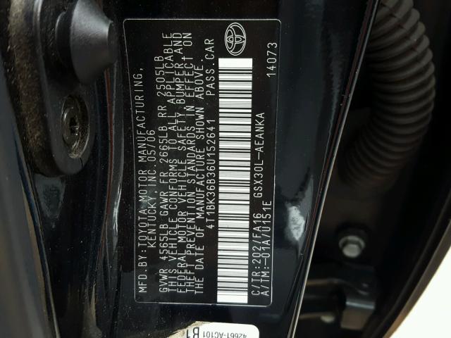 4T1BK36B36U152641 - 2006 TOYOTA AVALON XL BLACK photo 10