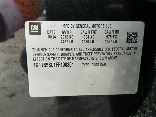 1G11B5SL1FF190361 - 2015 CHEVROLET MALIBU LS 黑色 照片 10
