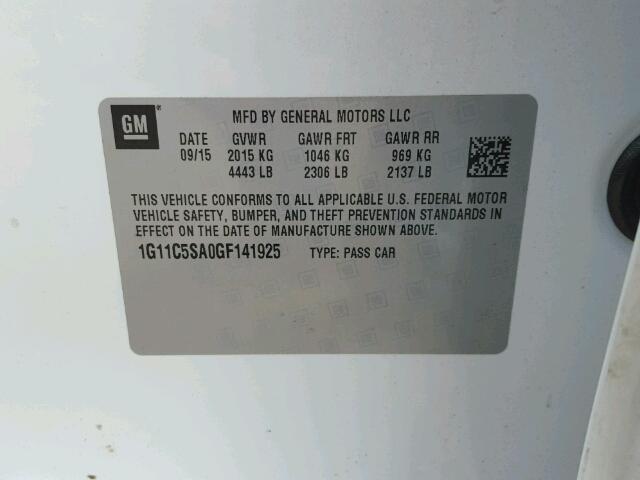 1G11C5SA0GF141925 - 2016 CHEVROLET MALIBU LIM 白色 照片 10