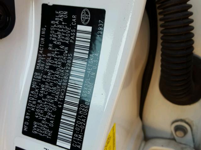 4T1BK3DB6BU423835 - 2011 TOYOTA AVALON BAS WHITE photo 10